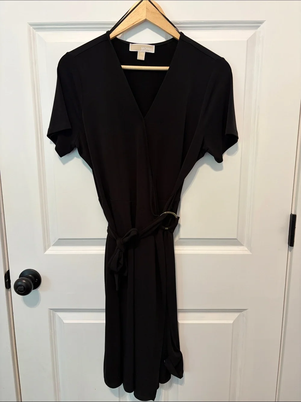 Michael Kors Black Short-Sleeve Wrap Midi Dress